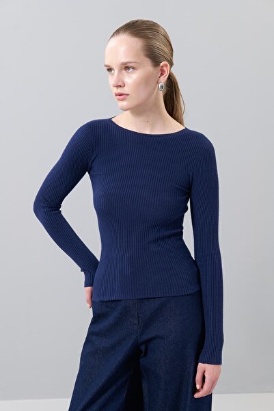 Roman Basic Bisiklet Yaka Ripli Triko Lacivert K2471025_015