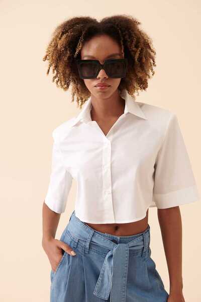 Roman Crop Poplin Kadın Gömlek Beyaz Y2313538_002