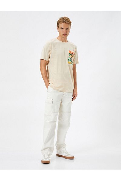Koton Πίσω στάμπα T-Shirt Summer Theme Crew Neck Κοντό μανίκι