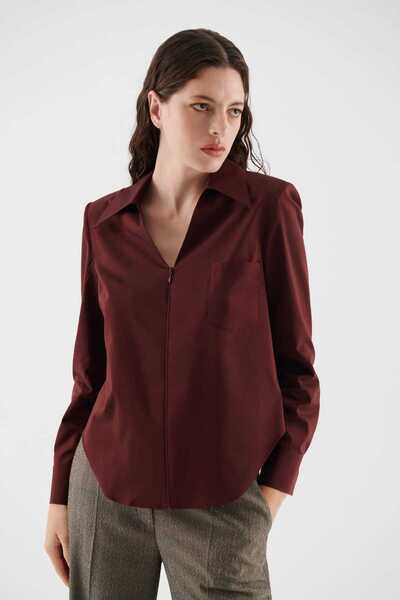 Roman Fermuarlı Kadın Gömlek Bordo K2313584_008