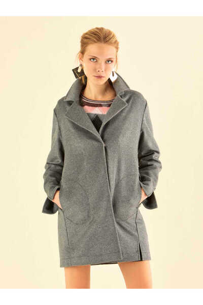 Roman Kuşaklı Cepli Kaban Gri K1919006_004