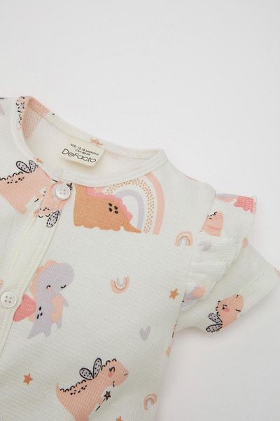 DeFacto Set aus Waffel-Strampler und Bandana mit Dinosaurier-Aufdruck für Neugeborene – kurzärmlig C9484a524sm