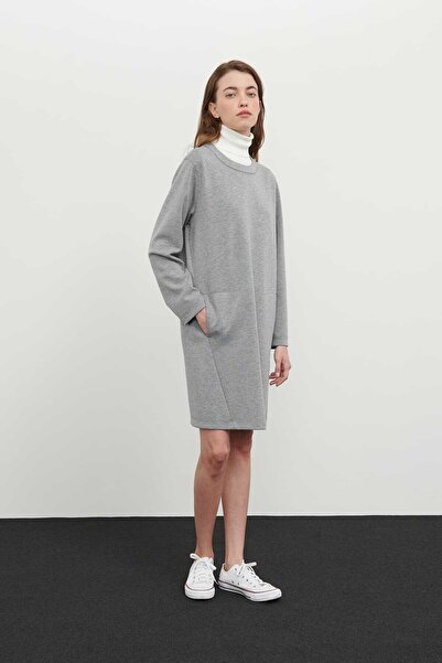 Roman Bisiklet Yaka Uzun Kol Elbise Gri K2421002_004