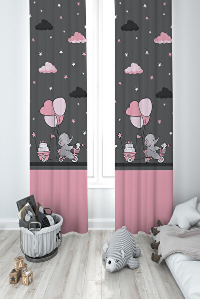 BAMBAŞKA MODA ДИТЯЧА КІМНАТА Рожевий велосипед, повітряна кулька та слон, 2-к...