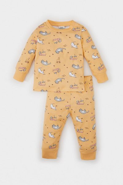 DeFacto Patterned Baby Girl Pajama Set - Long Sleeve, Elastic Waist, Long Bottom D5367A524Wn