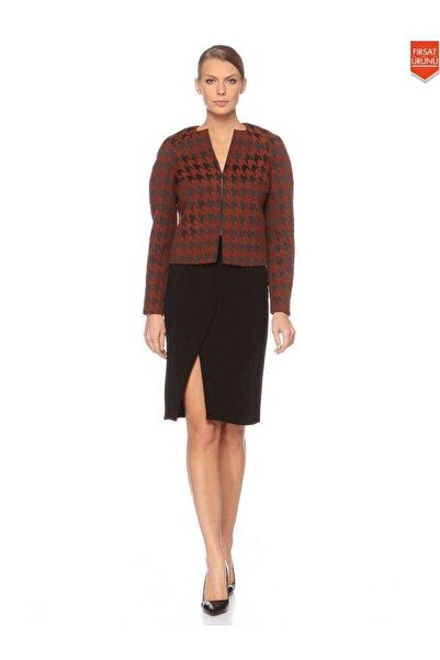 Roman Fermuarlı Desenli  Kadın Ceket Kiremit K1416019_016