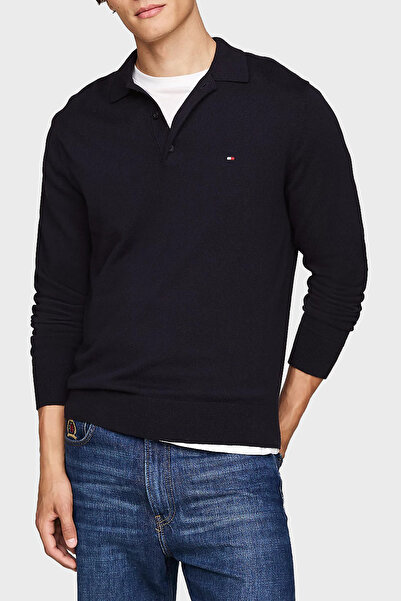 Tommy Hilfiger Pamuk ve Kaşmir Karışımlı Düğmeli Polo Yaka Kazak Erkek KAZAK MW0MW36519 DW5