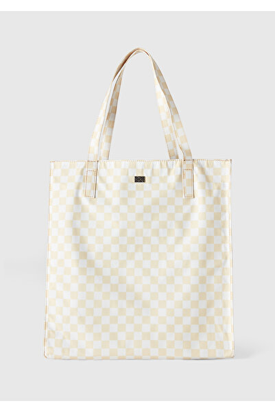 United Colors of Benetton Kadın Sarı Desenli Recycle Alışveriş Çantası