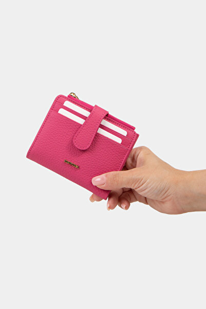 REWİNA Μοντέλο 9739 - Γυναικείο πορτοφόλι από γνήσιο δέρμα με ροζ φερμουάρ