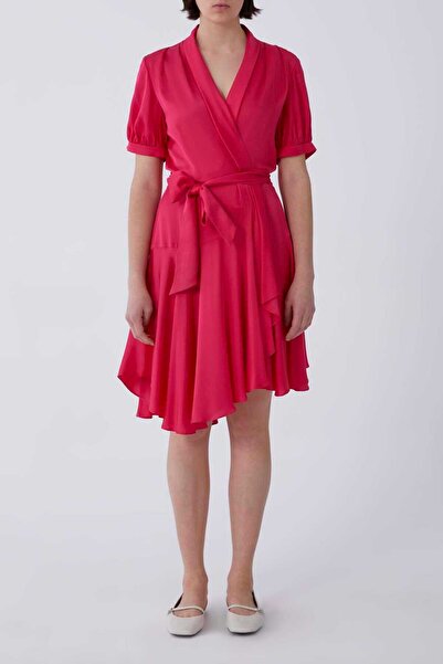 Roman Kruvaze Asimetrik Kesim Saten Abiye Elbise Fuşya Y2111069_003