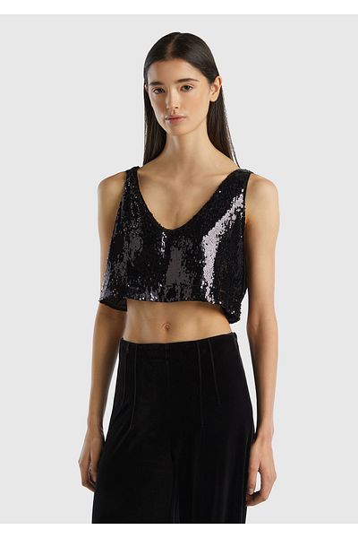 United Colors of Benetton Black Sequined Crop Women's Athlete