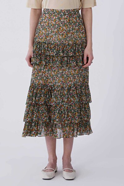 Roman Fırfırlı Çiçek Desenli Uzun Etek Standart Renk Y2115025_089
