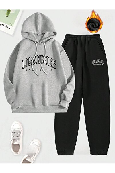 OVER HEAD Set de hanorac și jogger pentru femei, cu imprimeu supradimensionat...