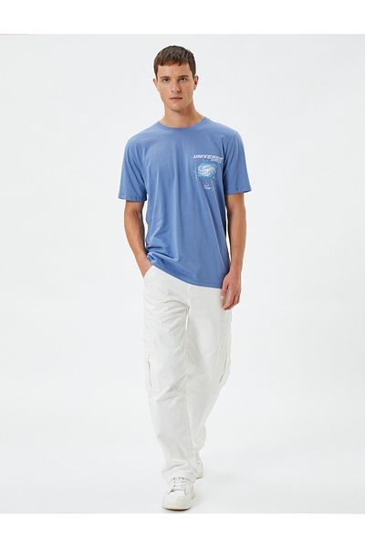 Koton Back Printed T-Shirt Space Theme Crew Neck Short Sleeve