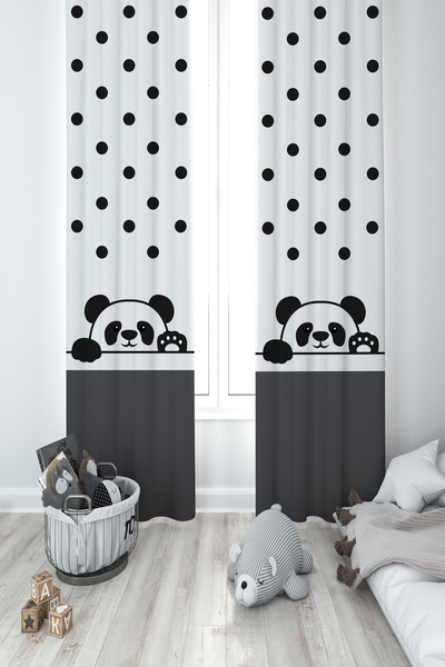 BAMBAŞKA MODA ДИТЯЧА ТА ДИТЯЧА КІМНАТА 2-крила завіса з малюнком милого панди...