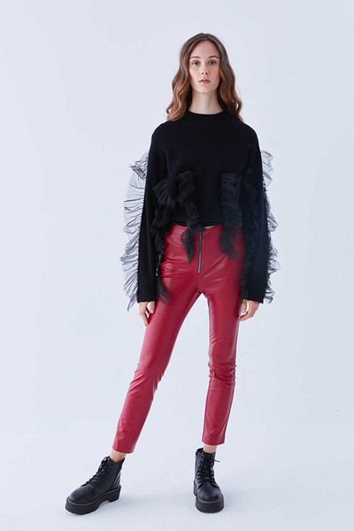 Roman Red Leather Look Trousers - K2112068_006