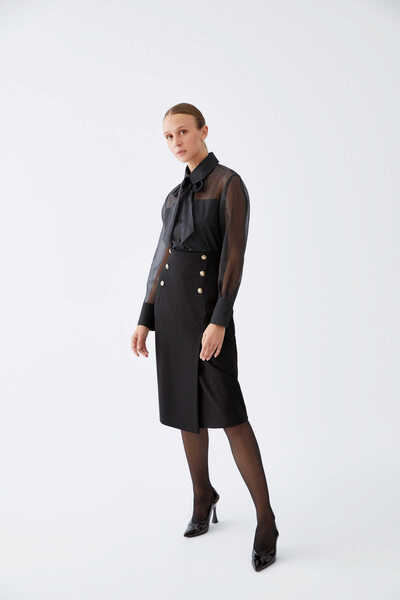 Roman Düğme Detaylı Midi Kalem Etek Siyah K2215006_001