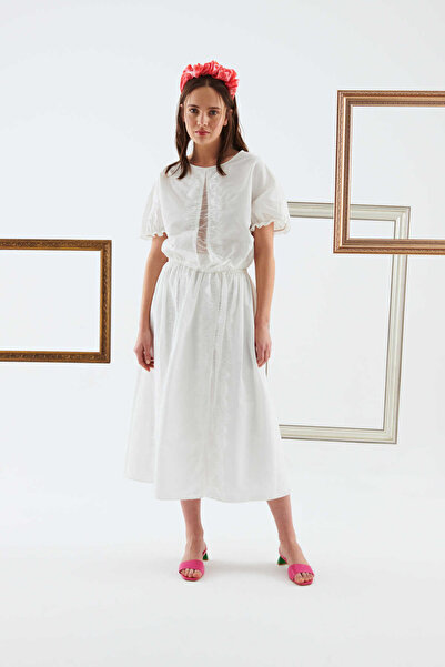 Roman İşlemeli Uzun Etek Beyaz Y2215059_002