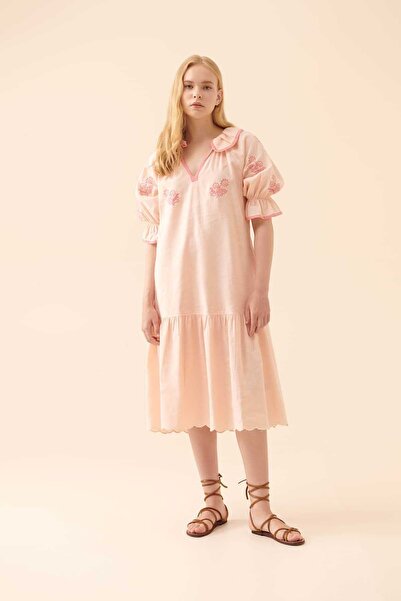 Roman Desenli Günlük Elbise Standart Renk Y2261105_089