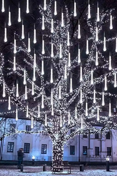 Hazar Led 8 Tüp Beyaz Meteor Led Işık Yağmur Işıkları Eklenebilir IP65 Dış Mekan Dekoratif Yılbaşı Süsü