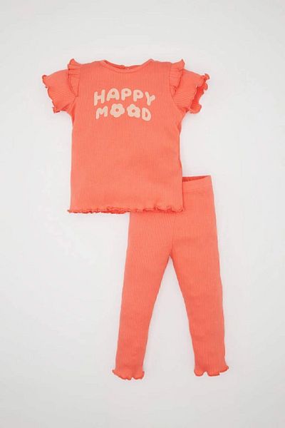 DeFacto 2-Piece Printed Set for Baby Girl - Short Sleeve Ribbed Camisole T-Shirt and Leggings A0457A524Sm