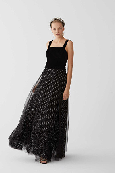 Roman Tül Detaylı Nişan Elbisesi Siyah K2011351_001