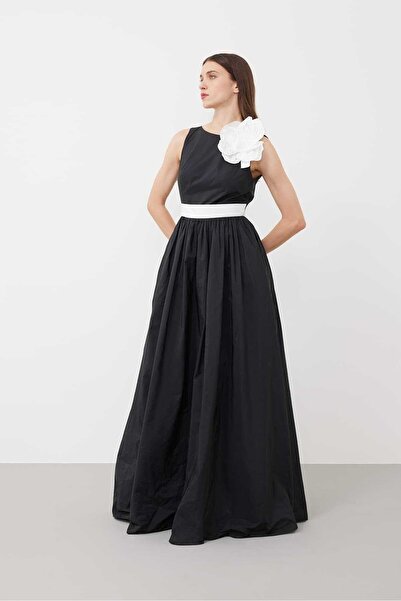 Roman Kolsuz Maxı Boy Tafta Elbise Siyah K2431303_001