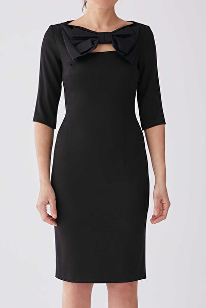 Roman Truvakar Kol Yakası Fiyonklu Abiye Elbise Siyah K1311256_001