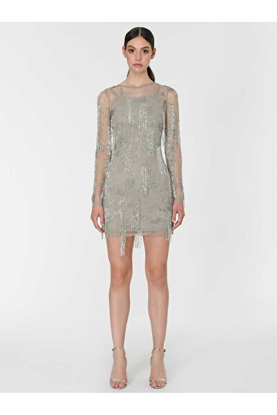 Roman Püskül Detaylı Gümüş Mini Gece Elbisesi Standart Renk Y1962105_089