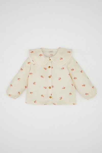 DeFacto Baby Girl Big Collar Floral Print Buttoned Twill Long Sleeve Shirt D5585A524Wn