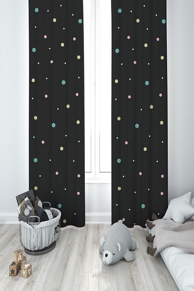 BAMBAŞKA MODA Baby and Children's Room 2 Wings Background Curtain with Rabbit and Hopscotch Pattern Ybp-8137