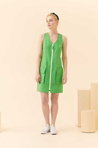 Roman Fermuarlı Mini Boy Davet Elbisesi Yeşil Y2311055_012