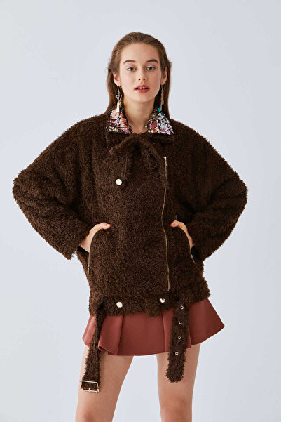 Roman Tüylü Kadın Mont Kahve K2017510_005