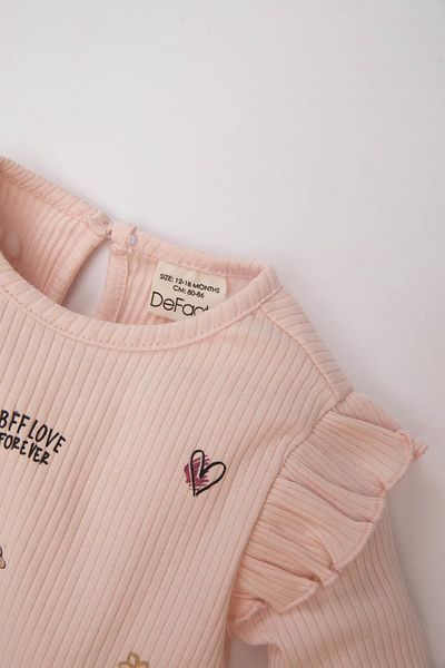 DeFacto Crew Neck Printed Ribbed Baby Girl T-Shirt - Long Sleeve B9779A524SP