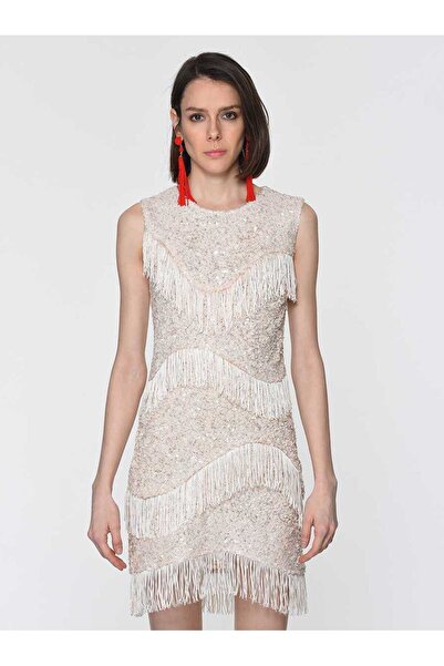 Roman Püskül Detaylı Mini Elbise Krem Y1911502_047