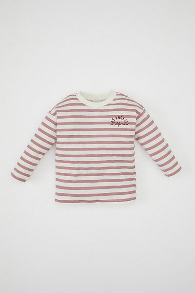 DeFacto Baby Girl Crew Neck Striped Printed Combed Cotton Long Sleeve T-Shirt D2853A524Au