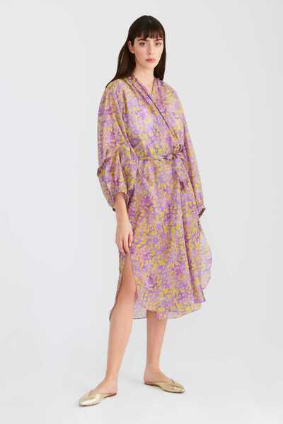 Roman Belden Bağlamalı Renkli Desenli Kimono Standart Renk Y2213914_089