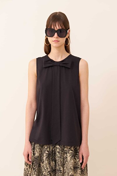 Roman Kurdele Detaylı Kolsuz Bluz Siyah Y2423824_001