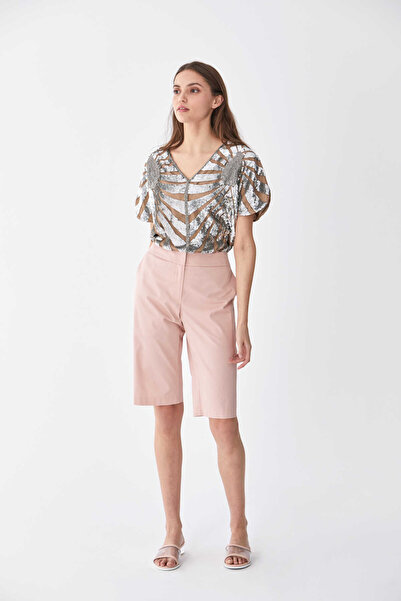 Roman Cepli Bermuda Kadın Şort Gülkurusu Y2012052_052