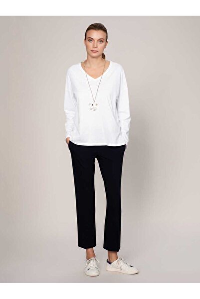 Roman V Yaka Uzun Kol T-Shirt Beyaz Y1959106_002