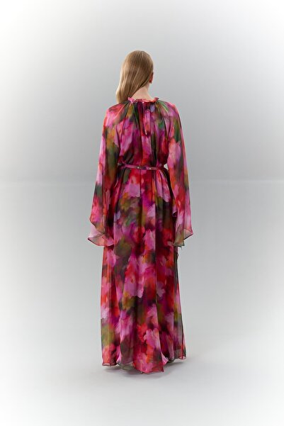 Roman Çıkarılabilir Broşlu Empirme İpek Elbise Standart Renk K2511339_089