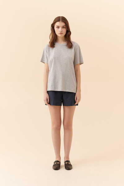 Roman Sırt Dekolteli Kadın Tişört Gri - Melanj Y2254206_434