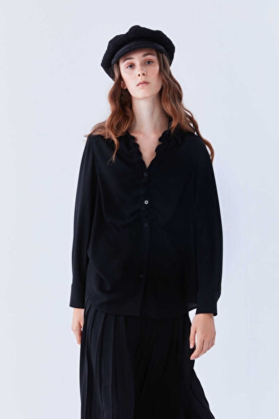 Roman Büzgü Detaylı Kadın Gömlek Siyah K2113040_001