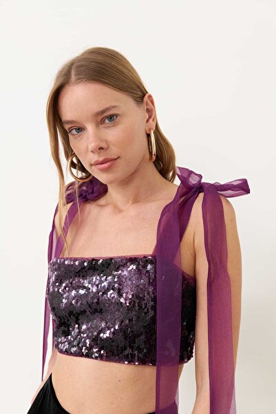 Roman Payetli Omuz Bağlamalı Büstiyer Mürdüm K2314007_007