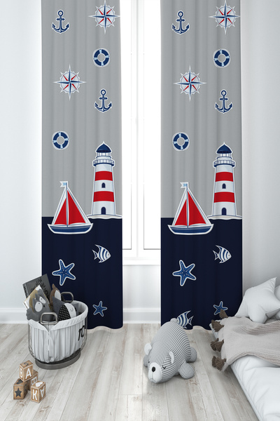 BAMBAŞKA MODA ДИТЯЧА ТА ДИТЯЧА КІМНАТА Морський візерунок Синьо-сірий 2-стулк...