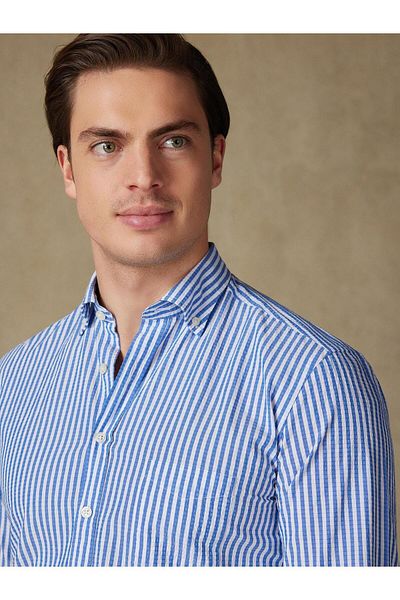 Piola Club Ανδρικό πουκάμισο με τσέπη Slim Fit (Sax Stripe)