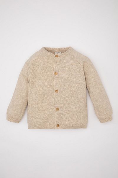 DeFacto Basic-Strickjacke mit flachem Knopf und Rundhalsausschnitt für Babys, A3833a524au