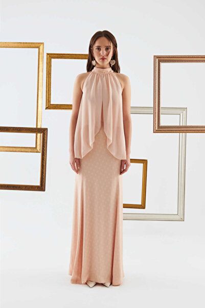 Roman Puantiyeli Abiye Elbise Pudra Y2211327_055