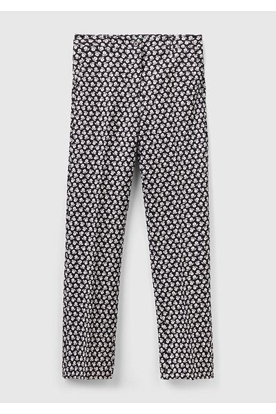 United Colors of Benetton Navy Blue Floral Patterned Women's Polyviscous Trousers - Regular Fit