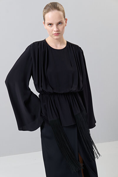 Roman Floş Püsküllü Büzgü Detaylı Bluz Siyah K2513001_001